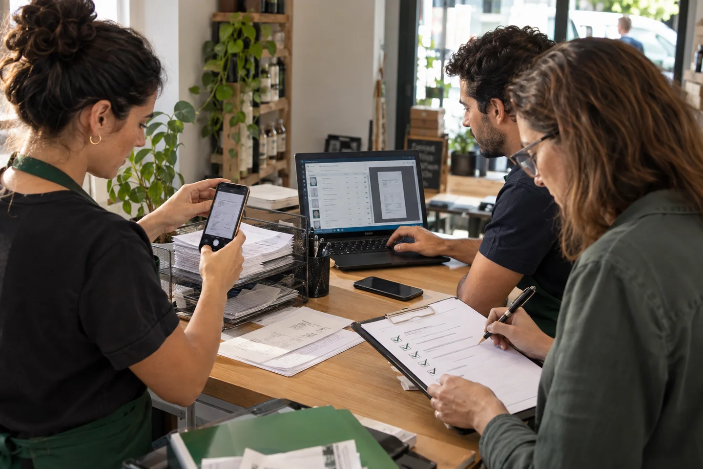 Equipa a digitalizar documentos, verificar registos e validar uma checklist